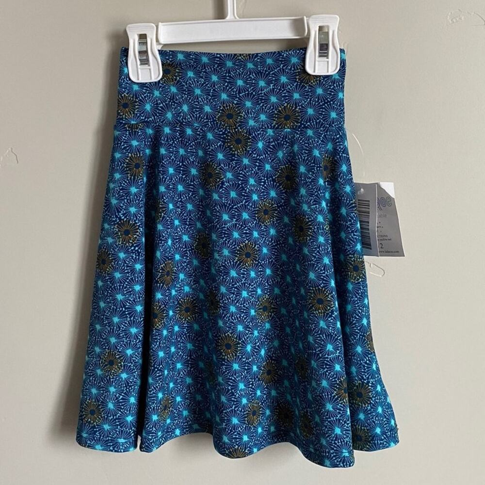Lularoe Kids Azure A-Line Knee Length Blue Skirt Sz Kids 4 NWT Flowy Stretchy